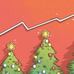 Illustration of a Christmas tree with trading charts