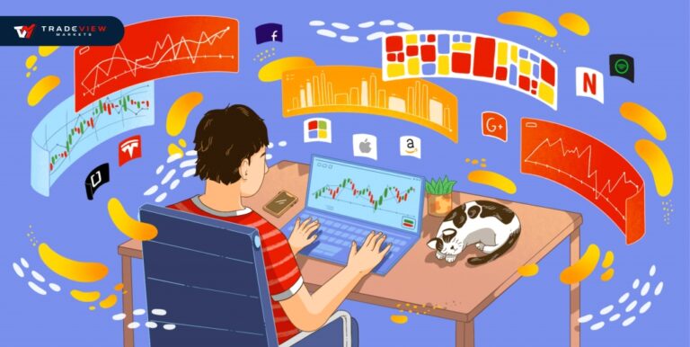 A stock trader with a cat on the table
