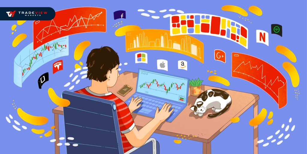 A stock trader with a cat on the table
