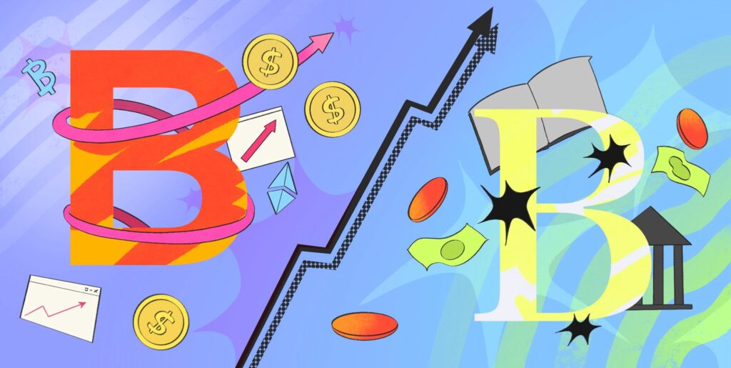 Image depicting the letters 'b' and 'b', symbolizing the comparison between brokers and banks in finance.