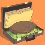 An illustration depicting a football inside a briefcase, symbolizing the intersection of rugby and the business world.