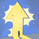 A silhouette stands before a bright arrow, symbolizing strategies for building confidence.