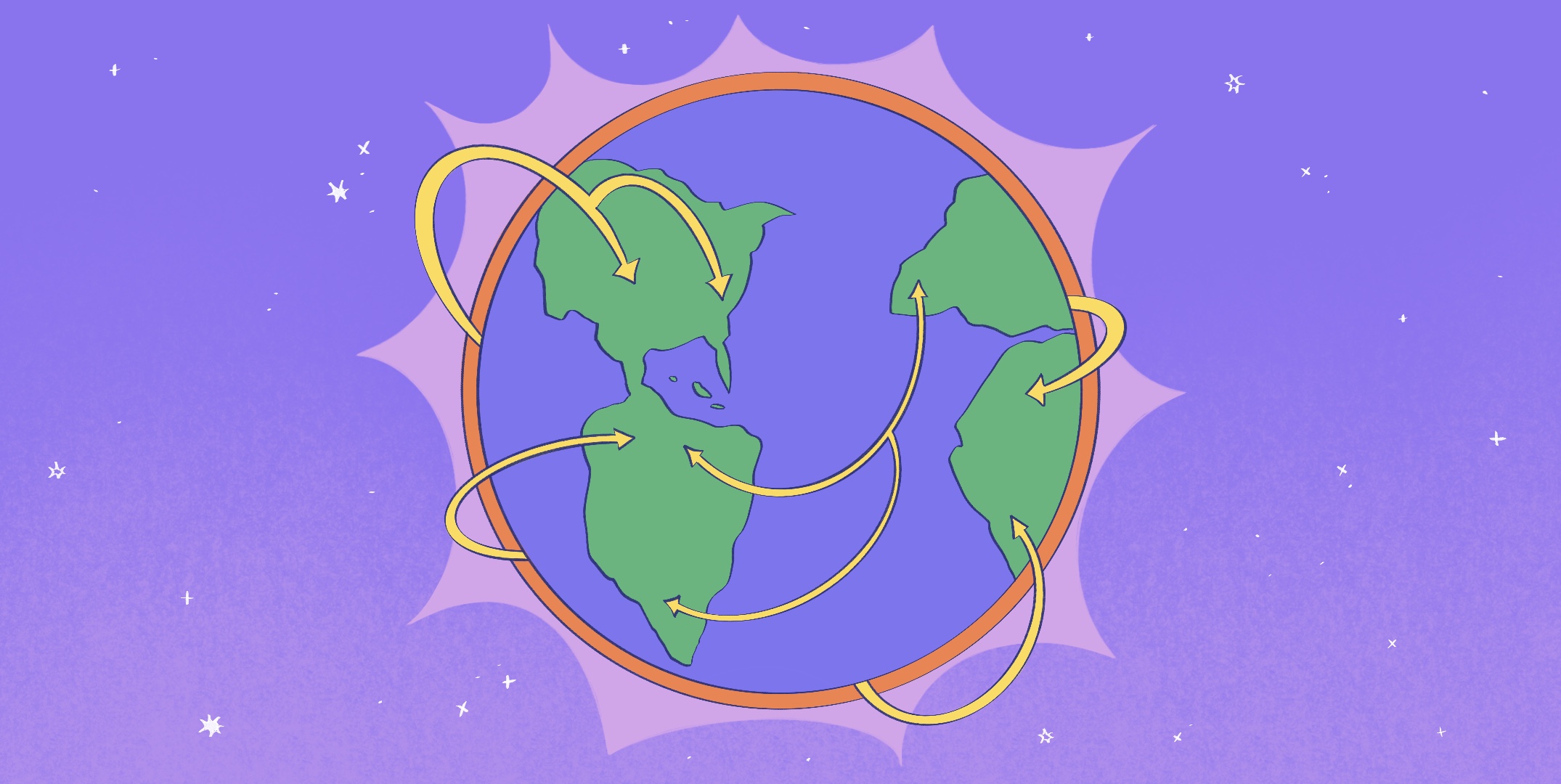 Illustration of Earth encircled by various wires, representing the intertwining of technology and the planet