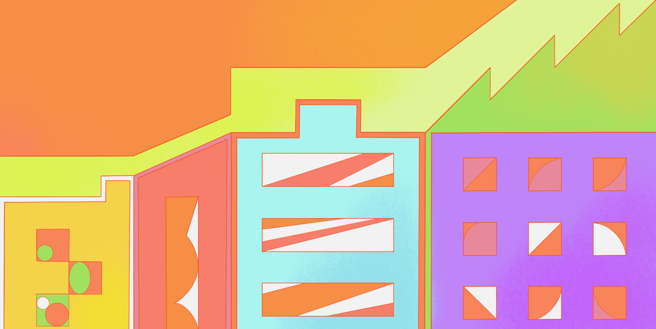 City in colors with trading charts at the background.