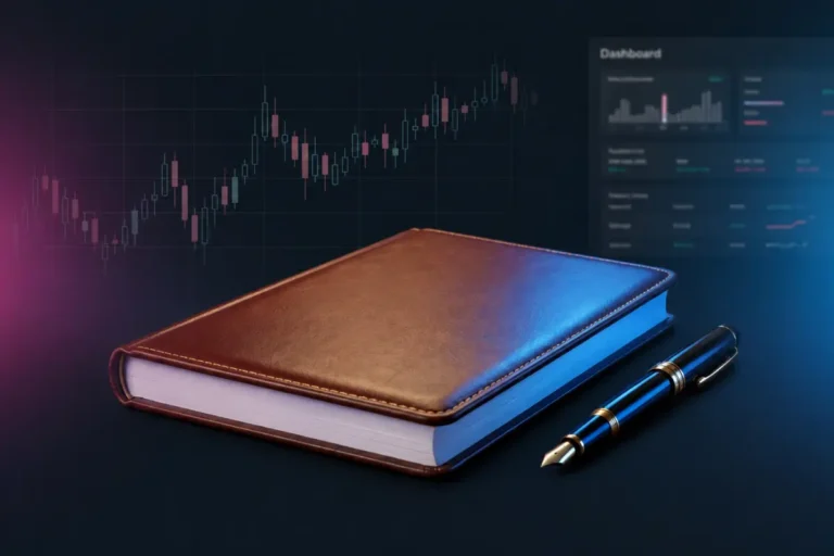 Concepto de reseñas de plataformas de trading con gráficos de mercado, panel de análisis y herramientas de investigación utilizadas para evaluar plataformas de trading electrónico en 2026.